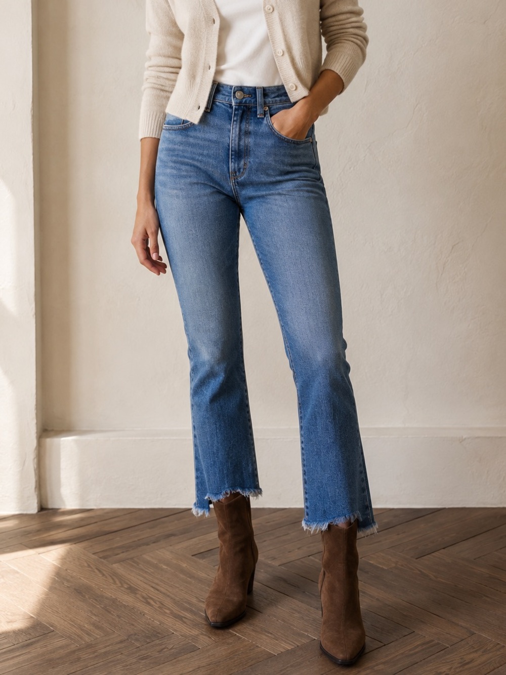 DL1961 Bridget Crop Bootcut Jeans Ludgate Raw Hem Blue Size 26